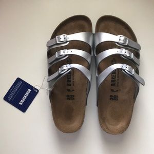 Silver Birkenstock Florida sandals